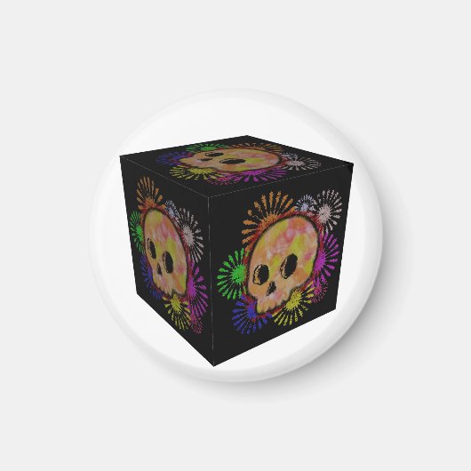 カラフルフローラバーストスカル水カラーキューブ マグネット (正面)