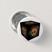 カラフルフローラバーストスカル水カラーキューブ 缶バッジ (正面&裏面)