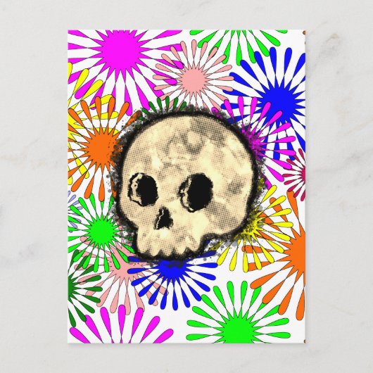 カラフルフローラバーストスカル水彩 ポストカード (正面)