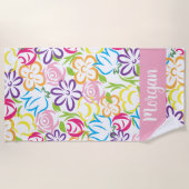 カラフルフローラパーソナライズされたプリントビーチ ビーチタオル (正面)