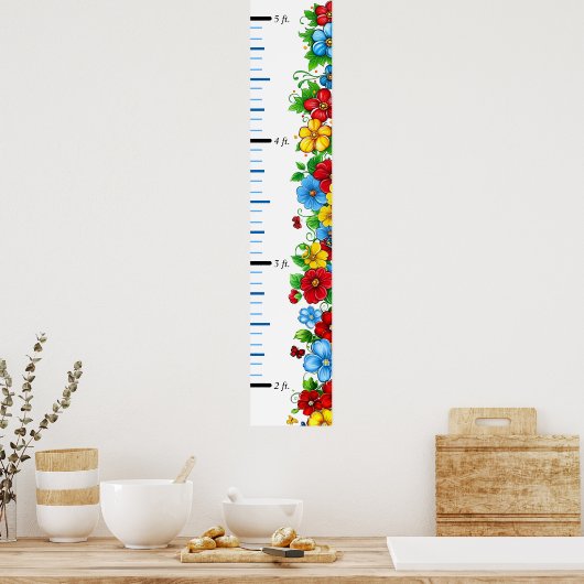カラフルフローラパーソナライズされた成長図 ポスター (キッチン)