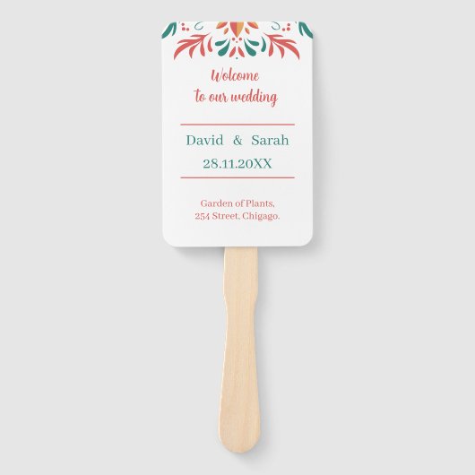 カラフルフローラパーソナライズされた結婚式 プログラム ハンドファン (正面)