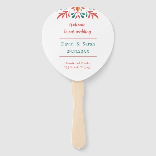 カラフルフローラパーソナライズされた結婚式 プログラム ハンドファン (正面)