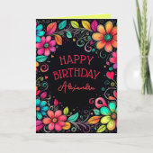 カラフルフローラパーソナライズされた誕生日 カード (正面)