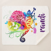 カラフルフローラパーソナライズされた シェルパブランケット (正面(横))