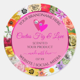 カラフルフローラピンク製品パッケージラベルハート ラウンドシール