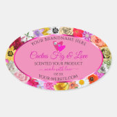カラフルフローラピンク製品パッケージラベルハート 楕円形シール (正面)