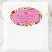 カラフルフローラピンク製品パッケージラベルハート 楕円形シール (バッグ)