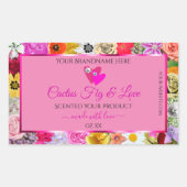 カラフルフローラピンク製品パッケージラベルハート 長方形シール (正面)