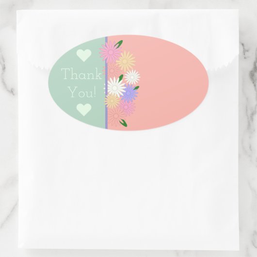 カラフルフローラピーチカスタマイズグリン 楕円形シール (バッグ)