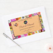 カラフルフローラピーチ製品ラベルハートロゴ 長方形シール (封筒)