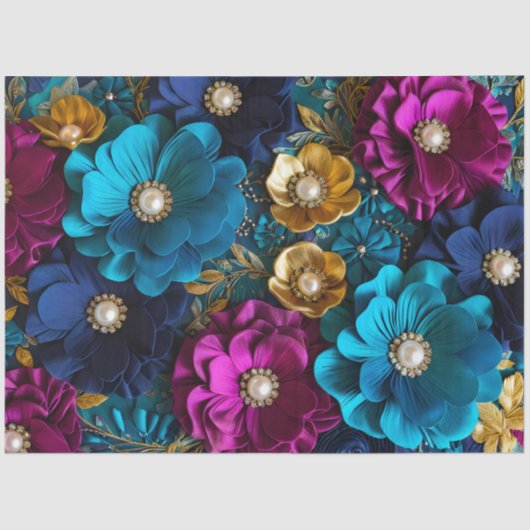 カラフルフローラファブリックアートティッシュペーパー 薄葉紙 (正面)