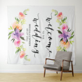 カラフルフローラフレモダンー結婚ムのタイポグラフィ タペストリー (インサイチュ(横))
