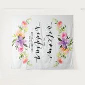 カラフルフローラフレモダンー結婚ムのタイポグラフィ タペストリー (正面(横))