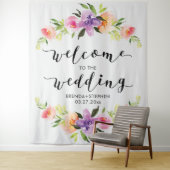 カラフルフローラフレモダンー結婚ムのタイポグラフィ タペストリー (インサイチュ)