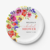 カラフルフローラブライダルシャワー紙プレート ペーパープレート (正面)