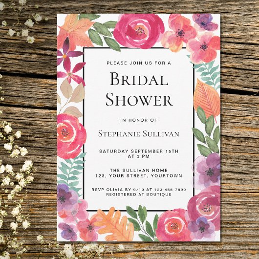 カラフルフローラブライダルシャワー 招待状