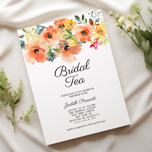 カラフルフローラブライダル茶パーティーブライダルシャワー 招待状