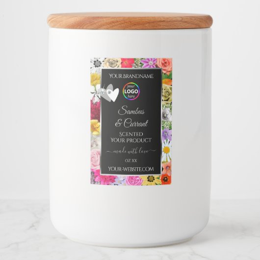 カラフルフローラブラック製品ラベルハートロゴ フードラベル (正面)