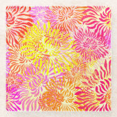 カラフルフローラプリント ガラスコースター (正面)