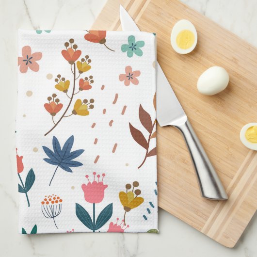 カラフルフローラプリント キッチンタオル (四つ折り)