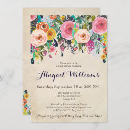 カラフルフローラベビーシャワー招待状、ヴィンテージ 招待状