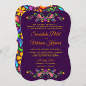 カラフルフローラペイズリーインディアン結婚式招待状 招待状 (正面/裏面)