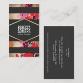カラフルフローラメイクアップと美しいブラックストライプの 名刺 (正面/裏面)