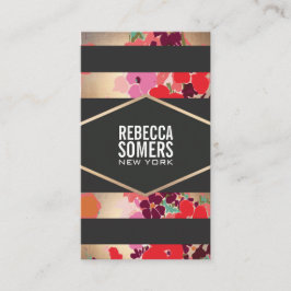 カラフルフローラメイクアップと美しいブラックストライプの 名刺