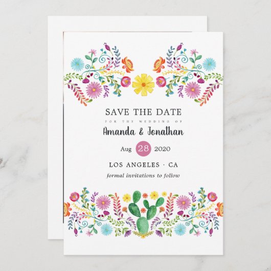 カラフルフローラメキシカン結婚フィエスタ写真 セーブザデート (正面/裏面)