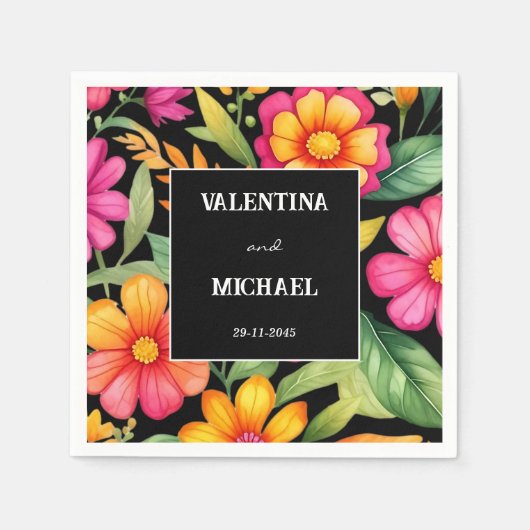 カラフルフローラメキシ結婚コの スタンダードカクテルナプキン (正面)