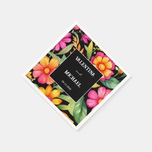 カラフルフローラメキシ結婚コの スタンダードカクテルナプキン (角)