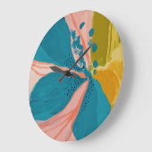 カラフルフローラモダン抽象芸術アートピンクブルー ラージ壁時計 (傾斜)