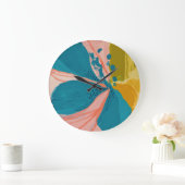 カラフルフローラモダン抽象芸術アートピンクブルー ラージ壁時計 (ホーム)