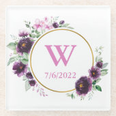 カラフルフローラモノグラムエレガントガラスコースター ガラスコースター (正面)