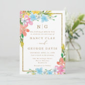 カラフルフローラモノグラム金ゴールドフレ結婚ーム 招待状 (スタンド正面)