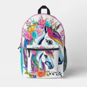 カラフルフローラユニコーンデザインパーソナライズされたカスタム プリントバックパック (正面)