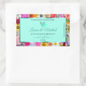 カラフルフローラライトティール（緑がかった色）製品ラベルハート 長方形シール (バッグ)