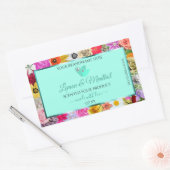 カラフルフローラライトティール（緑がかった色）製品ラベルハート 長方形シール (封筒)