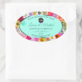 カラフルフローラライトティール(緑がかった色)製品ラベル追加ロゴ 楕円形シール (バッグ)