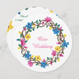 カラフルフローララウンドつる植物リース招待状 招待状