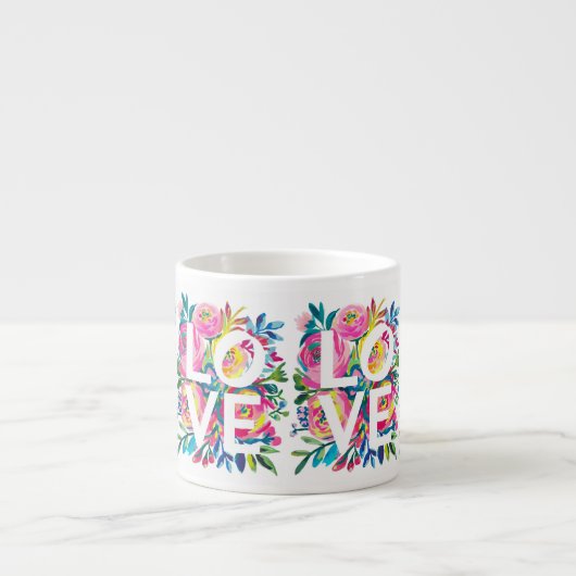 カラフルフローララブウォーターカラーフラワーマグ – ローマ エスプレッソカップ (正面)