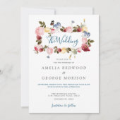 カラフルフローラリースとバタフライ結婚ズ 招待状 (正面)