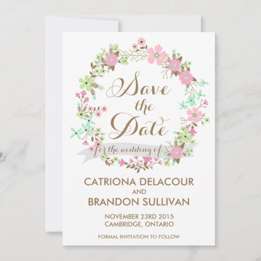 カラフルフローラリースセーブ・ザ・デート案内 セーブザデート (正面)