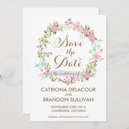 カラフルフローラリースセーブ・ザ・デート案内 セーブザデート (正面/裏面)