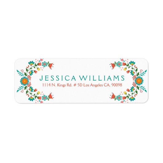 カラフルフローラリースフレームテンプレート ラベル (正面)