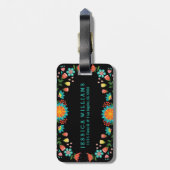 カラフルフローラリースフレーム黒の背景 ラゲッジタグ (裏面縦)