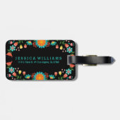 カラフルフローラリースフレーム黒の背景 ラゲッジタグ (裏面横)