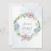 カラフルフローラリース日付の保存 招待状 (正面)