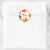 カラフルフローラリース – 日付の保存 ラウンドシール (バッグ)